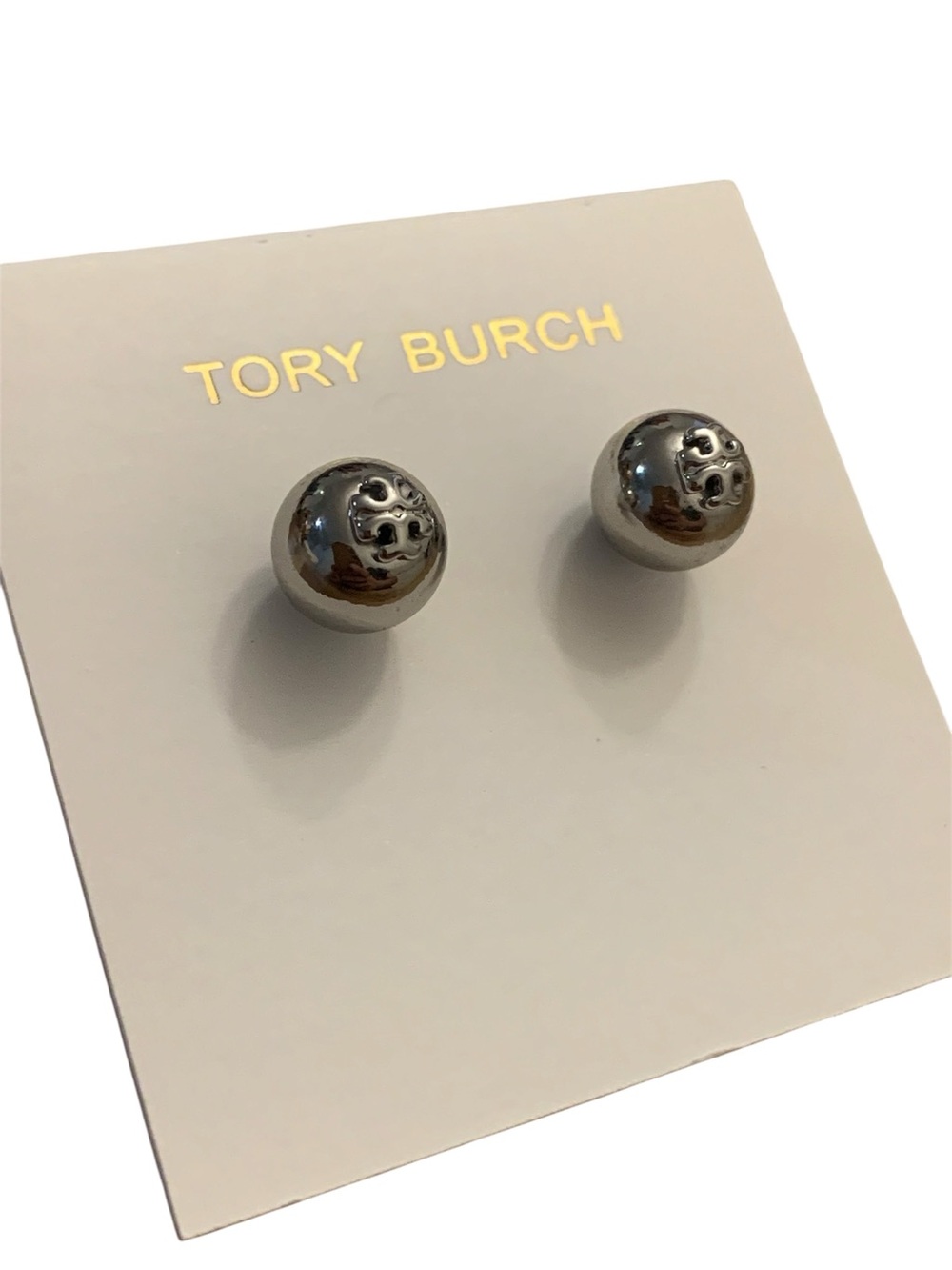 Tory Burch Mini Gunmetal Logo Dome Stud Earrings